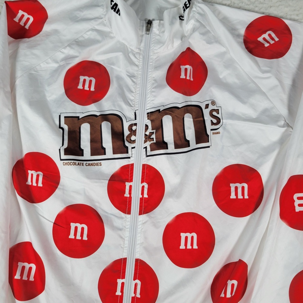 M&M's Shell Jacket Mens 2XL White Red All Over Print Logo Full Zip Windbreaker - Picture 4 of 12